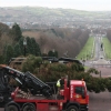Stormont Tree 2013:M.Large crane trucks arrive at stormont with the tree.